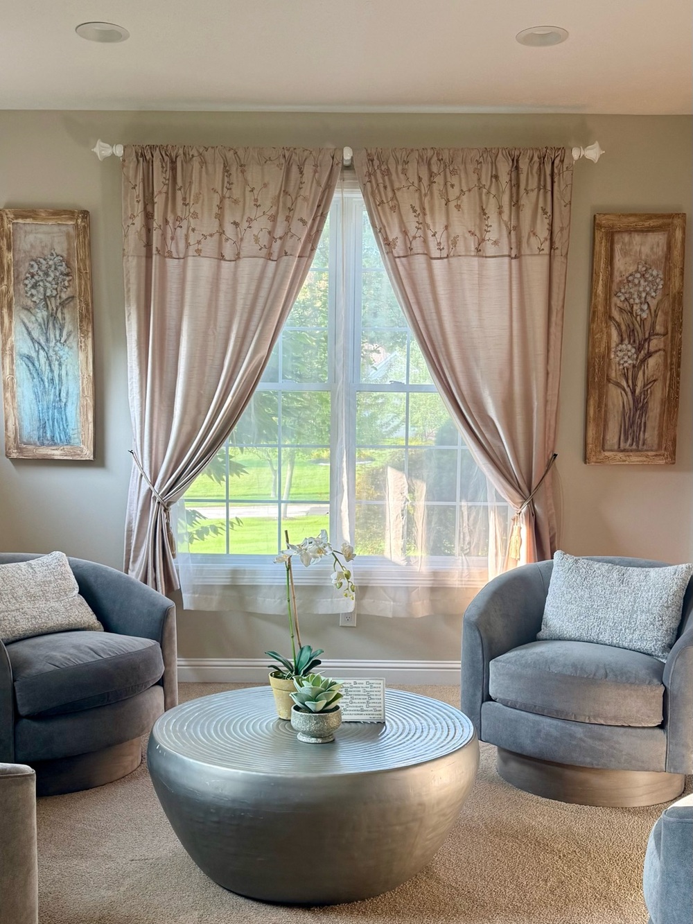 Home Accents Embroidered Beige Window Curtains - Soft Neutral Drapes